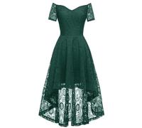 Foweknow Abendkleider Elegant Für Hochzeit Gast Festliches Kleid Damen Brautjungfernkleider Sommer V-Ausschnitt Swing Spitzenkleid Elegant Kurz Cocktailkleid Partykleid Mit Unregelmäßige Saum