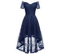 Foweknow Abendkleider Elegant Für Hochzeit Gast Festliches Kleid Damen Brautjungfernkleider Sommer V-Ausschnitt Swing Spitzenkleid Elegant Kurz Cocktailkleid Partykleid Mit Unregelmäßige Saum