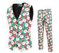 Foweknow Anzug Herren 2 Teilig Sportlich Weihnachts Druck Anzugweste Anzughosen Lustiges Slim Fit Modische Freizeitanzug Business Herrenanzug Klassische Zweiteiler Outfit