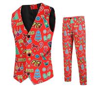 Foweknow Anzug Herren 2 Teilig Sportlich Weihnachts Druck Anzugweste Anzughosen Lustiges Slim Fit Modische Freizeitanzug Business Herrenanzug Klassische Zweiteiler Outfit