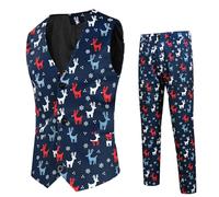 Foweknow Anzug Herren 2 Teilig Sportlich Weihnachts Druck Anzugweste Anzughosen Lustiges Slim Fit Modische Freizeitanzug Business Herrenanzug Klassische Zweiteiler Outfit