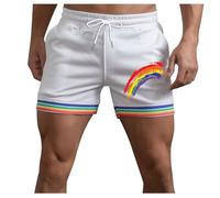 Foweknow Badeshorts Für Herren Regenbogen Bermuda Shorts Herren Eng Kurz Pride Outfit Schwimmhose Atmungsaktiv Leichte Laufshorts CSD Party Sweatshorts Rainbow Patchwork Sportshorts
