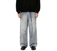 Foweknow Baggy Hip Hop Jeans Herren Skater Breites Bein Denim Hose Für Männer Loose High Waist Vintage Patchwork Herrenhosen Streetwear Sport Harajuku Parachute Pants Weiche Laufen Jeanshose