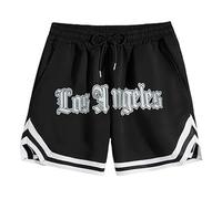 Foweknow Basketball Shorts Herren Kurze Baggy Sporthose Los Angeles Druck Sweatshorts Sommer Traininghose Elastischer Bund Atmungsaktive Fitnesshose Bequeme Laufshorts Mit Taschen