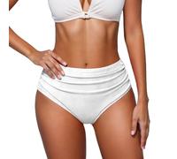 Foweknow Bikinihose Damen High Waist Slip Bauchweg Bikini Hose Retro Einfarbig Bikini Unterteil Strand Schwimmshorts Klassisch Sport Badeshorts Sommer Hotpants Badeanzug Briefs Bikinislip