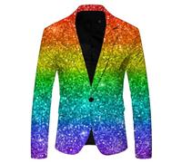 Foweknow Blazer Herren Pailletten Druck Anzugsakko Sportlich Modische Vielseitige Anzugjacke Abschlussbal Bühnenshow Maskerade Disco Party Outfits Hochzeiten Bräutigam Trauzeuge Kostüm