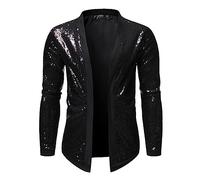 Foweknow Bomberjacke Herren Pailletten Clubwear Open Edge Bühnenshow Outfits Nachtclub Party Glänzende Cardigan Langarm Modische Frezeitjacke Moderatoren Sänger Tanzkleid Tops