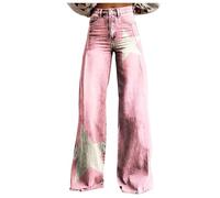Foweknow Bunt Jeans Damen High Waist Weite Schlaghose 90Er Jahre Outfit Damen Schlagjeans Blumenmuster Bootcut Vintage Streetwear Baggy Stretch Denim Pants Retro Jeanshose Lang Freizeithose