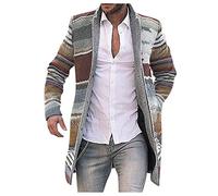 Foweknow Cardigan Herren Bunte Wollmantel Farbblock Lässige Sweatjacke Warm Windbreaker Lang Strickjacke Langen Ärmeln Business Arbeitsjacke Revers Mode Winterjacke Outwear Strickmantel