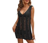 Foweknow Damen Bikini Cover Up Oberteil Sexy Hohle Strandtunika Luftig Strand Sommer Trägertop Ärmelloses Urlaub Strand Longbluse Elegant Transparentem Tiefer V-Ausschnitt Strandponcho