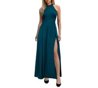 Foweknow Damen Elegant Lange Ballkleider Mit Schlitz Satin A-Linie Hochzeitskleid Abendkleider Sexy Neckholder Spaghetti Brautkleid Lang Prinzessin Brautjungfer Kleid Bodycon Wickelkleid