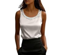 Foweknow Damen Satin Tank Top Basic Cami Sommer Weste Lässiges V-Ausschnitt Ärmellose Blusen Camisole Casual Sexy Blusentops Oberteil Elegant Seidentop Trägertop Läsige Satinbluse
