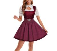 Foweknow Dirndl Damen Midi Trachtenkleid Elegant Oktoberfest Damen Outfit Trachtenmode Kleid Bayerisches Bierfest Cosplay 2 Teilig Traditionelle Ethnischen Stil Freizeitkleid Partykleid