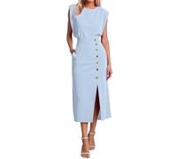Foweknow Etuikleid Damen Elegant Für Hochzeit Lang Cocktailkleid Business Hochzeitsgast Midikleid Mit Schlitz Abendkleid Festliche Kleider Frauen Mit Taschen Sommerkleid Abschlusskleider