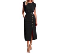 Foweknow Etuikleid Damen Elegant Für Hochzeit Lang Cocktailkleid Business Hochzeitsgast Midikleid Mit Schlitz Abendkleid Festliche Kleider Frauen Mit Taschen Sommerkleid Abschlusskleider