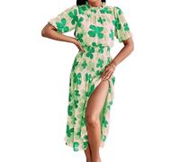 Foweknow Festliches Umstandskleid Damen Blumenmuster Umstandsmode Schwangerschaftskleidung Große Größen Sommerkleider Mit Aufdruck Turtleneck Puffärmel A-Linie Maxikleid Strandkleider