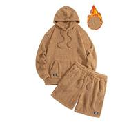 Foweknow Fleece Pyjama Set Herren Flauschig Schlafanzug Hoodie Pyjamahose Lounge Set Winter Sweatshirt Jogginghose Zweiteiliger Langarm Kapuzenpullover Und Shorts Hausanzug Sleepwear