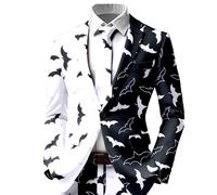 Foweknow Halloween Sakko Herren Langarm Totenkopf Aufdruck Anzugjacke Festival Outfit 1 Knopf Smoking Horror Regular Fit Party Outfit Gruselig Bedruckter Business Blazer Smokingjacken