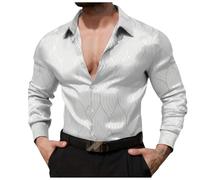 Foweknow Hemd Herren Satin Kleid Glänzende Seide Luxuriös Langarm Hemden Lässig Knopfleiste Seidenhemden Business Arbeitshemd Modische Hochzeit Party Outfit Abschlussball Oberteil