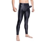 Foweknow Herren Leggings Ölig Glanz Strumpfhosen Mit Bulge Pouch Glänzende Nylon Glossy Hoher Taille Sporthose Elastisch Tights Unterhose Atmungsaktiv Bequeme Pantyhose Kompressionshose