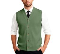Foweknow Herren Pullunder V-Ausschnitt Ärmellose Strickweste Comfort Fit Strickjacke Weste Leichte Sleeveless Knöpfen Strickpullover Klassisch Cardigan Tanktops Weiche Übergangsweste