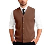 Foweknow Herren Pullunder V-Ausschnitt Ärmellose Strickweste Comfort Fit Strickjacke Weste Leichte Sleeveless Knöpfen Strickpullover Klassisch Cardigan Tanktops Weiche Übergangsweste