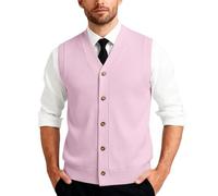 Foweknow Herren Pullunder V-Ausschnitt Ärmellose Strickweste Comfort Fit Strickjacke Weste Leichte Sleeveless Knöpfen Strickpullover Klassisch Cardigan Tanktops Weiche Übergangsweste