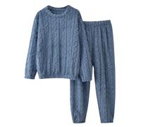 Foweknow Herren Schlafanzug Flanell Hausanzug Winter Pyjama Set Lang Zweiteiliger Thermo Plüsch Weich Kuschelig Herrenschlafanzug Jacquard Bequeme Kuschelschlafanzüge Nachtwäsche Anzug