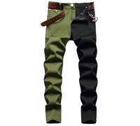 Foweknow Jeans Herren Zweifarbige Patchwork Jeanshose Stretch Mit Schmaler Passform Herrenhosen Lang Classic Slim Fit Denim Pants Modische Farbblock Chino Hose Mit Tasche Outdoorhose