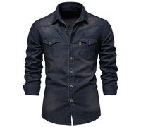 Foweknow Jeanshemd Herren Slim Fit Denim Jacke Revers Langarm Freizeithemd Regular Fit Vintage Cowboy Style Sweatjacke Solid Workwear Modetrend Business Arbeitshemd Mit Knopfleiste