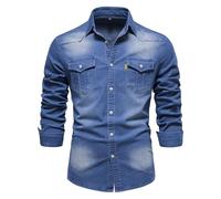 Foweknow Jeanshemd Herren Slim Fit Denim Jacke Revers Langarm Freizeithemd Regular Fit Vintage Cowboy Style Sweatjacke Solid Workwear Modetrend Business Arbeitshemd Mit Knopfleiste