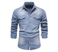 Foweknow Jeanshemd Herren Slim Fit Denim Jacke Revers Langarm Freizeithemd Regular Fit Vintage Cowboy Style Sweatjacke Solid Workwear Modetrend Business Arbeitshemd Mit Knopfleiste