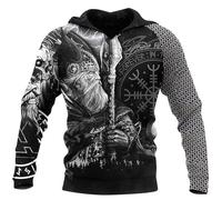 Foweknow Kapuzenpulli Herren Wikinger Symbol Tattoo Muster Print Hoodie Unisex Langarm Pullover Hooded Sweatshirt Mittelalter Mode Kapuzenpullover Nordische Mythologie Casual Hoody