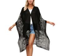 Foweknow Kimono Damen Sommer Strickjacken Open Front Badeanzug Cover Up Hawaiian Beach Shirts Bikini Blumenmuster Cardigan Loose Lange Boho Oversized Mode Leichte Frauen Strandkleider