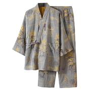 Foweknow Kimono Schlafanzug Herren Pijamas Im Japanischen Stil Jacquard Muster Loungewear Nachtwäsche Anzug Für Männer Morgenmantel Frühling Herbst Bequeme Hausanzug Zweiteiler