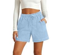 Foweknow Kurze Hosen Damen Denim Shorts Leicht Elegant Stretch Gerades Bein Jeansshorts Baggy Kordelzug Elastische Taille Sommerhose Mit Taschen Hip Hop Y2K Hotpants Stoffhose Yoga Sweatshorts