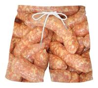 Foweknow Kurze Hosen Herren Lustige 3D Gedruckte Strandhose Gerade Graffiti Casual Badeshorts Sommer Lässig Badehose Wurst Food Print Personalisierte Chino Shorts Cosplay Party Unterhosen