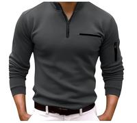 Foweknow Langarmshirt Herren Poloshirts Zipper Revers Langarm Polohemd Regular Fit Longsleeve Polo Shirts Mit Reissverschluss Golf Tennis Lässige Tops Casual Fitness Running Shirt