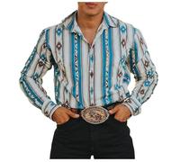 Foweknow Langarmshirt Herren Streifen Hemdjacke Vintage Druck Freizeithemd Lockere Passform Vielseitige Arbeitshemd Bequeme Lässig Businesshemd Modische Trendings Outdoorjacke