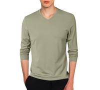 Foweknow Langarmshirt Herren V-Ausschnitt Einfarbig Sportshirt Langarm Baumwolle Basic Unterhemd Atmungsaktiv Bequeme Arbeitsshirt Regular Fit Freizeitshirt Sommer Casual Bequem Oberteile