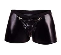 Foweknow Latex ähnliche Herren Shorts Wetlook Shorts Hipster Männer Slip Pants Erotik Dessous Schwarz Leder Shorts Unterwäsche Kunstleder Trunks Panty Underwear for Men
