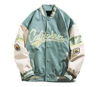 Foweknow Lederjacke Herren Stehkragen Streetwear Collegejacke Baseballjacke Sportjacke Outwear Teenager Übergangsjacke Oversized Patchwork Bomberjacke Vintage Oldschool Varsity Jacke