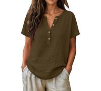Foweknow Leinenbluse Damen Elegante Baumwolle Leinen Tshirt Lose Kurzarm Blusen Frau Longshirt Oversized Leinenshirt Freizeit Longbluse Leinenhemd Teenager Mädchen Große Größen Oberteile