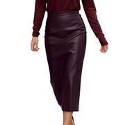 Foweknow Maxirock Damen Leder Rock Sexy Lederrock Mit Schlitz Pu Lang Elegant Bleistiftrock Bodycon Partyrock Knielang Stretch Kunstleder Freizeitrock Hohe Taille Damenrock Freizeitrock