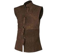 Foweknow Mittelalter Kostüm Herren Weste Wikinge Steampunk Renaissance Vest Viktorian Gothic Tempelritter Kleidung Ärmellose Lederweste Mit Knopfleiste Stehkragen Vintage Waistcoat