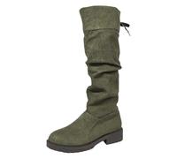 Foweknow Overknees Stiefel Damen Wildlederstiefel Mit Runder Zehenpartie Stretch Mit Absatz Lederstiefel Weitschaftstiefel Elegant Westernstiefel Hohe Retro Kniehoch Reitstiefel Damenstiefel