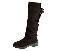 Foweknow Overknees Stiefel Damen Wildlederstiefel Mit Runder Zehenpartie Stretch Mit Absatz Lederstiefel Weitschaftstiefel Elegant Westernstiefel Hohe Retro Kniehoch Reitstiefel Damenstiefel