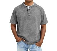 Foweknow Poloshirt Herren Kurzarm Retro Rundhalsausschnitt Polohemd Baumwolle Kragen Einfarbig Kurzarmshirt Gewaschenes Used-Look Sommershirt Kurzarm Atmungsaktiv Gym Shirt Lässig Freizeit Top