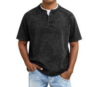 Foweknow Poloshirt Herren Kurzarm Retro Rundhalsausschnitt Polohemd Baumwolle Kragen Einfarbig Kurzarmshirt Gewaschenes Used-Look Sommershirt Kurzarm Atmungsaktiv Gym Shirt Lässig Freizeit Top