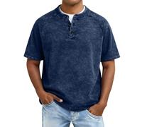 Foweknow Poloshirt Herren Kurzarm Retro Rundhalsausschnitt Polohemd Baumwolle Kragen Einfarbig Kurzarmshirt Gewaschenes Used-Look Sommershirt Kurzarm Atmungsaktiv Gym Shirt Lässig Freizeit Top